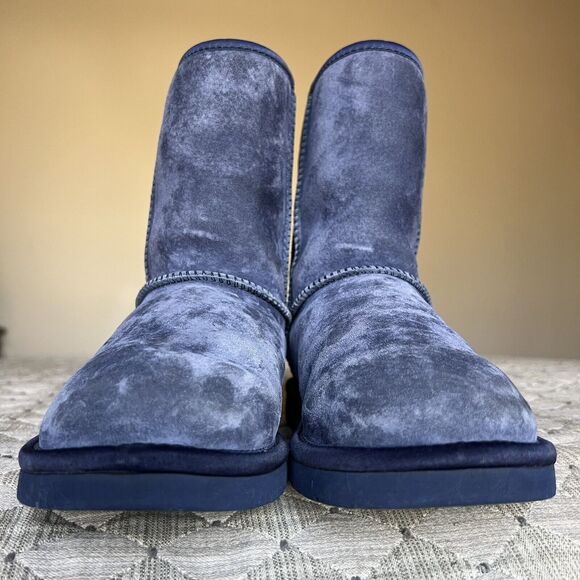 UGG Classic Short Swarovski Crystal Bow Boot Blue Suede Women 6 Sheepskin Cozy - Picture 10 of 16